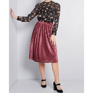 Gorgeous Mauve Pleated Velvet Midi Skirt Modcloth